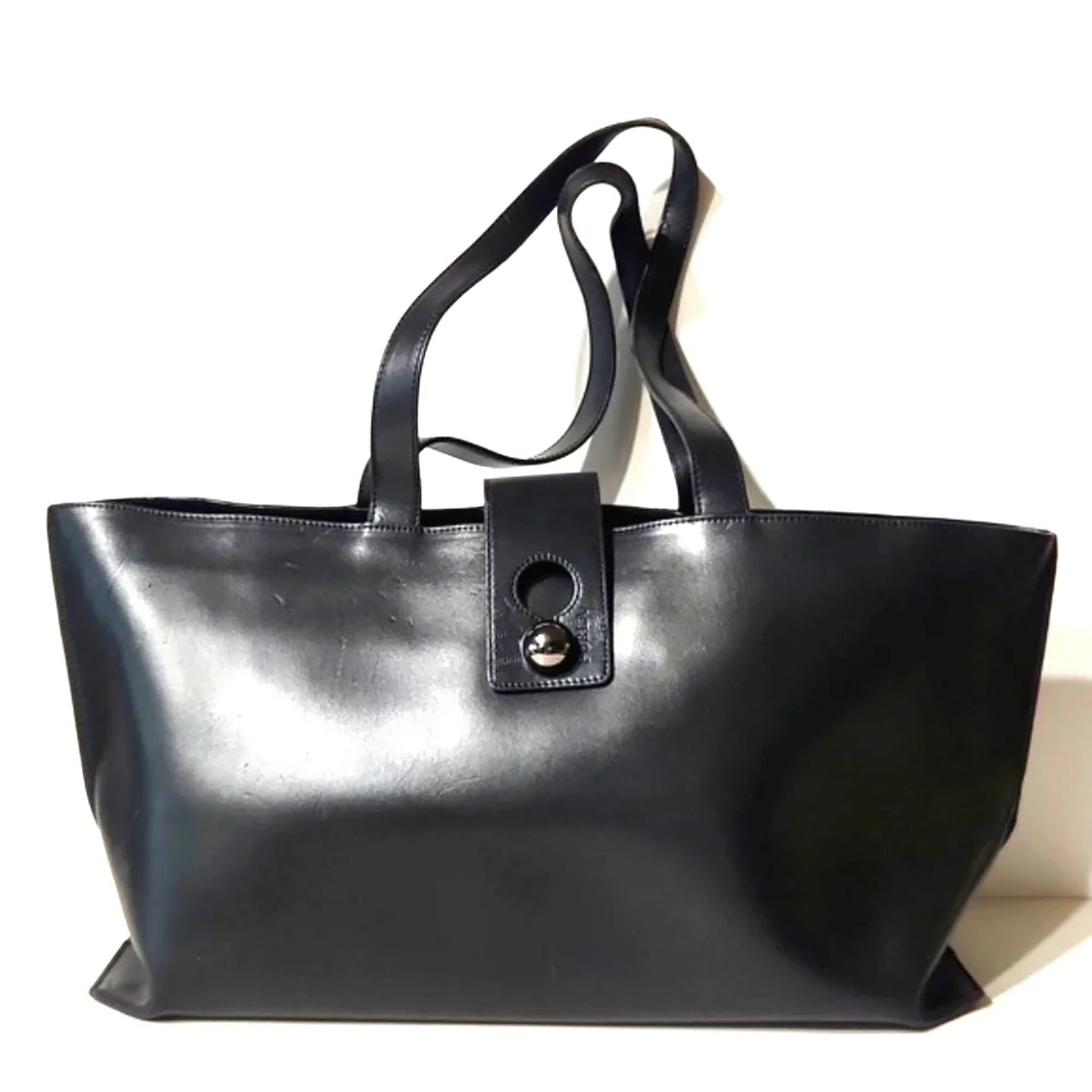 VTG Furla Authentic Black Leather X Large Tote Bag Satchel Made in Italy - Picture 8 of 15